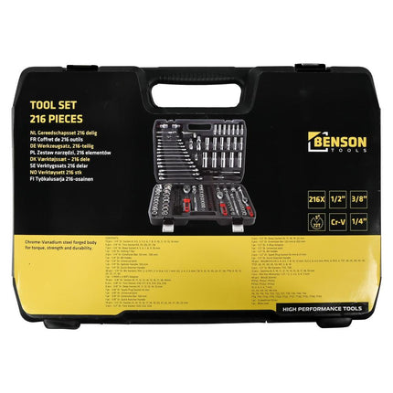 Benson Gereedschapset - 216-delig - 1/4", 3/8" & 1/2" - Carbonstaal - Mat Finish
