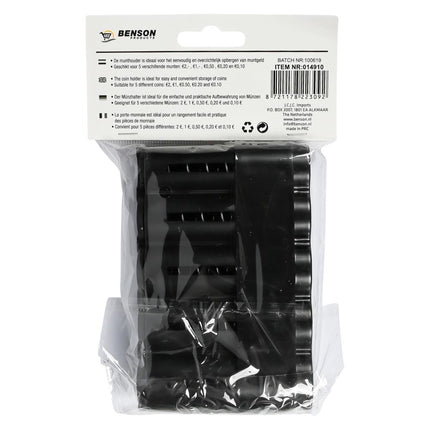 Benson Munthouder Compact - 10 x 5,2 cm - Geschikt voor 5 Muntsoorten - Zwart