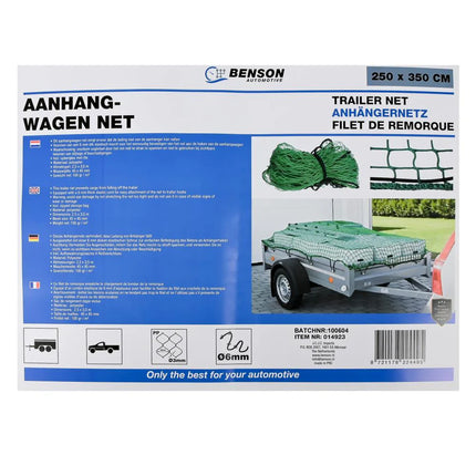 Benson Aanhangernet - 250 x 350 cm - Maaswijdte 45 mm - Inclusief Tas