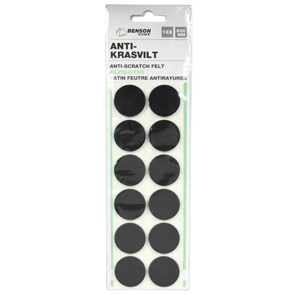 Benson Antikrasvilt - Ø 28 mm - Zwart - Zelfklevend - 12 stuks