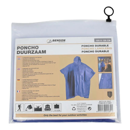 Benson Duurzame Regenponcho - Herbruikbaar - Donkerblauw - 102 x 127 cm