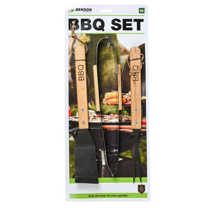 Benson BBQ Accessoires Set - 3-Delig - 33 cm - RVS & Hout