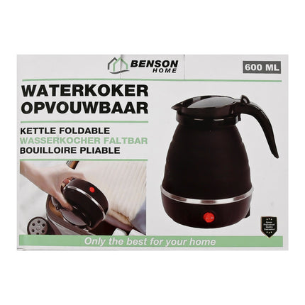 Benson Opvouwbare Waterkoker - 600 ml - Zwart - 600W - Siliconen & RVS