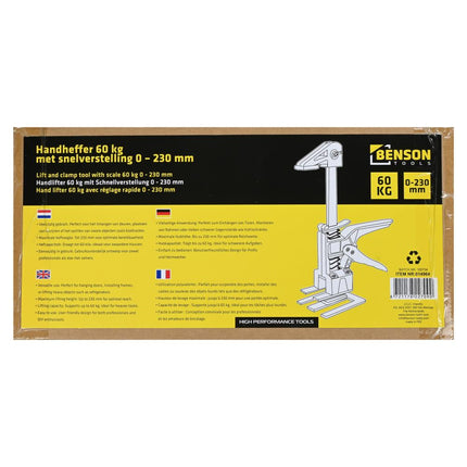 Benson Handheffer - 60 kg Hefcapaciteit - Snelverstelling - 0 tot 230 mm