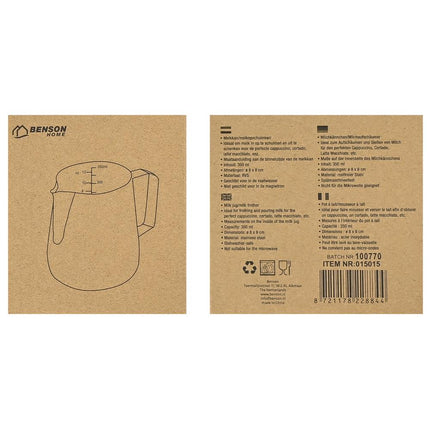 Benson Melkkan - 350 ml - Hoogwaardig RVS - Ø 7,5 x 9,5 cm