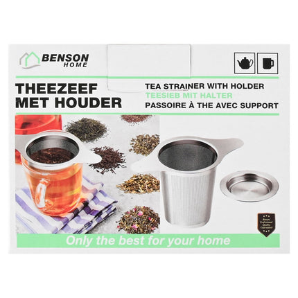 Benson RVS Theezeef met Uitlekschaaltje - Fijnmazig - Universeel - 13 cm