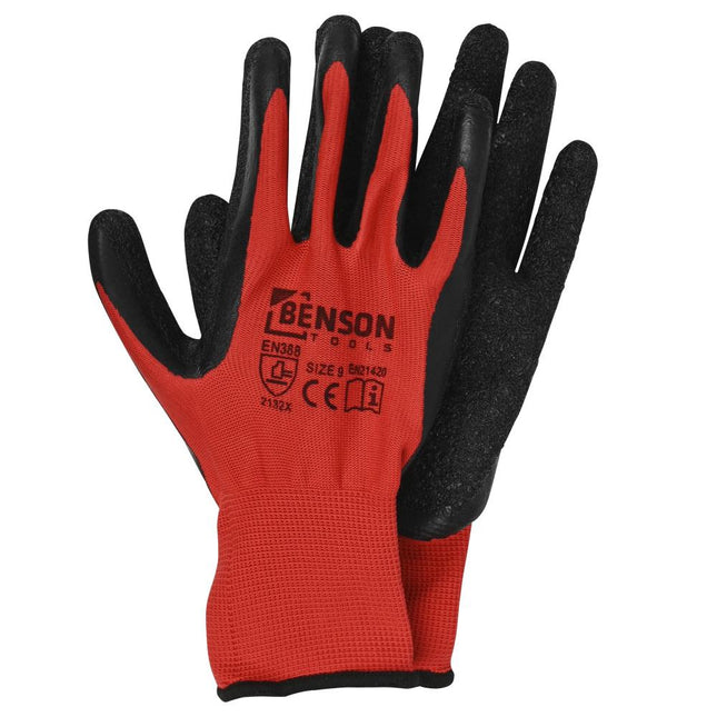 Benson Latex Crinkle Werkhandschoenen - Rood/Zwart - Maat 9