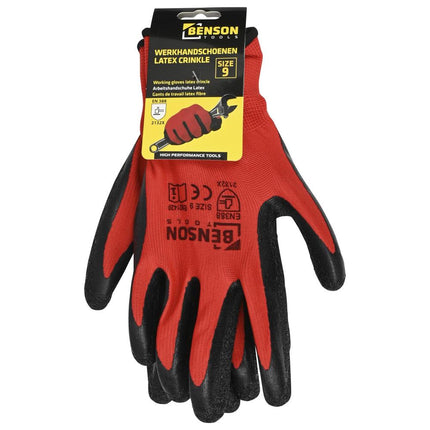 Benson Latex Crinkle Werkhandschoenen - Rood/Zwart - Maat 9