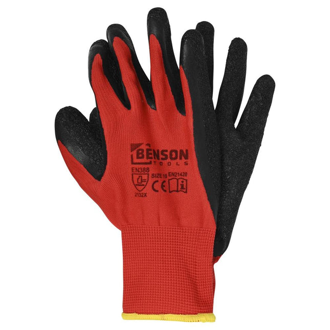 Benson Latex Crinkle Werkhandschoenen - Rood/Zwart - Maat 10