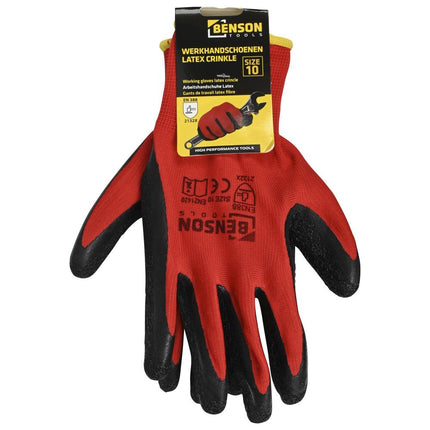 Benson Latex Crinkle Werkhandschoenen - Rood/Zwart - Maat 10