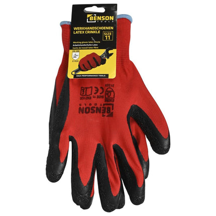 Benson Latex Crinkle Werkhandschoenen - Rood/Zwart - Maat 11 - EN 388