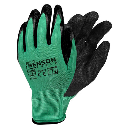 Benson Latex Crinkle Werkhandschoenen - Groen/Zwart - Maat 9