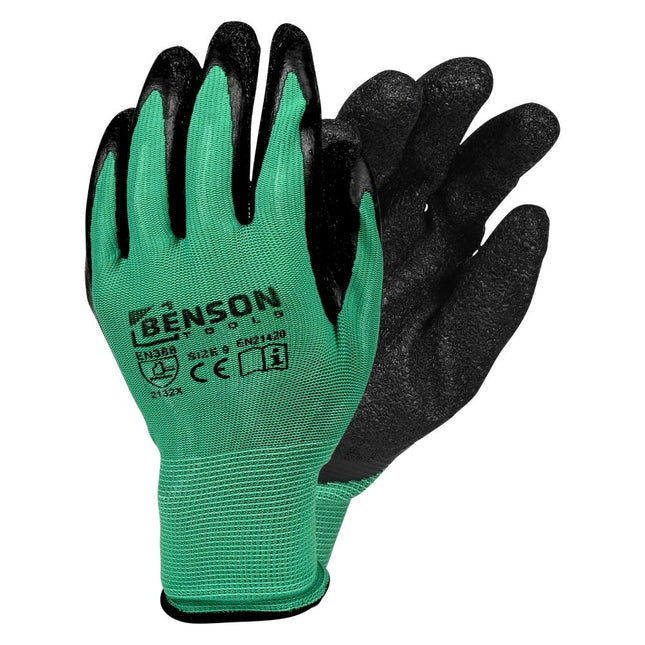 Benson Latex Crinkle Werkhandschoenen - Groen/Zwart - Maat 9
