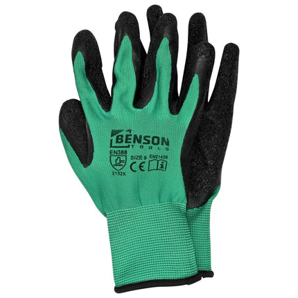 Benson Latex Crinkle Werkhandschoenen - Groen/Zwart - Maat 9