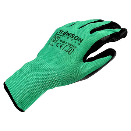 Benson Latex Crinkle Werkhandschoenen - Groen/Zwart - Maat 9