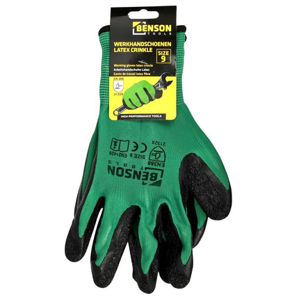 Benson Latex Crinkle Werkhandschoenen - Groen/Zwart - Maat 9