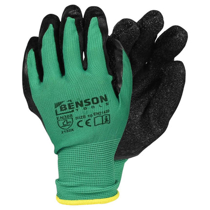 Benson Latex Crinkle Werkhandschoenen - Groen/Zwart - Maat 10