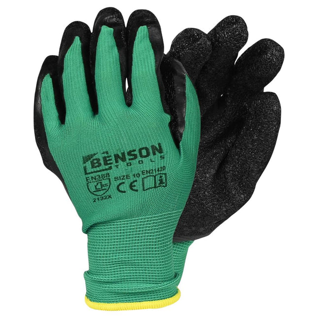 Benson Latex Crinkle Werkhandschoenen - Groen/Zwart - Maat 10