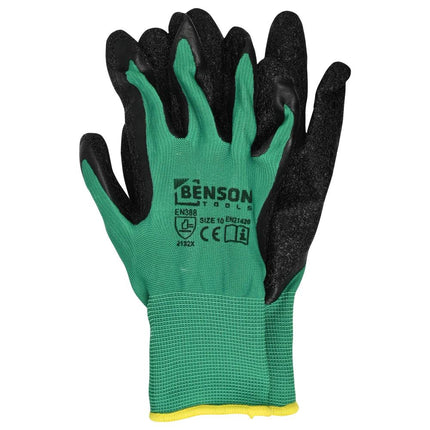 Benson Latex Crinkle Werkhandschoenen - Groen/Zwart - Maat 10