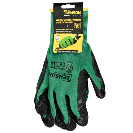 Benson Latex Crinkle Werkhandschoenen - Groen/Zwart - Maat 10