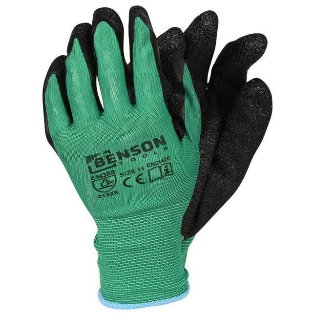 Benson Latex Crinkle Werkhandschoenen - Groen/Zwart - Maat 11