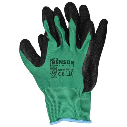 Benson Latex Crinkle Werkhandschoenen - Groen/Zwart - Maat 11