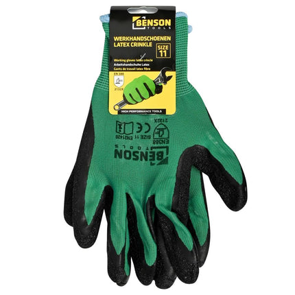 Benson Latex Crinkle Werkhandschoenen - Groen/Zwart - Maat 11
