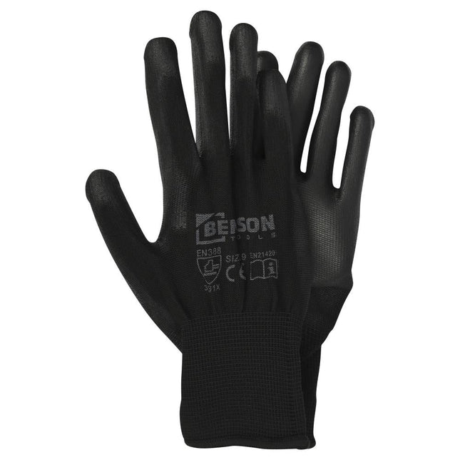 Benson PU Werkhandschoenen - Zwart - Maat 9 - EN 388