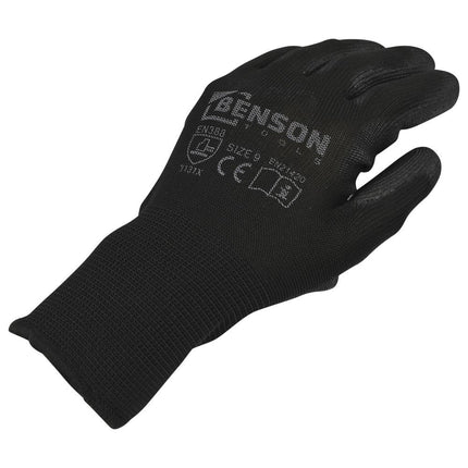 Benson PU Werkhandschoenen - Zwart - Maat 9 - EN 388