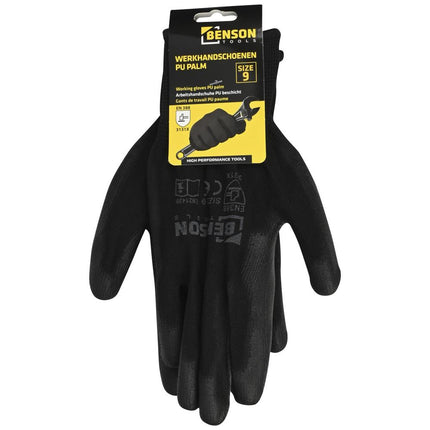 Benson PU Werkhandschoenen - Zwart - Maat 9 - EN 388