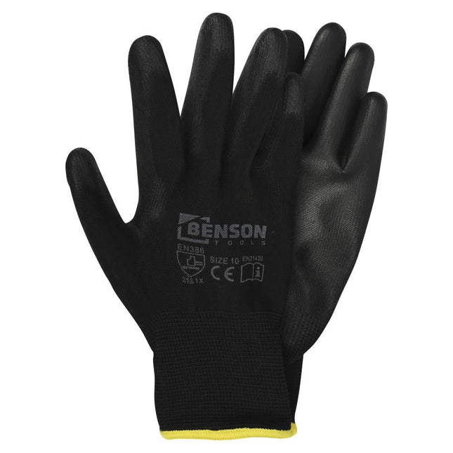 Benson PU Werkhandschoenen - Zwart - Maat 10 - EN 388
