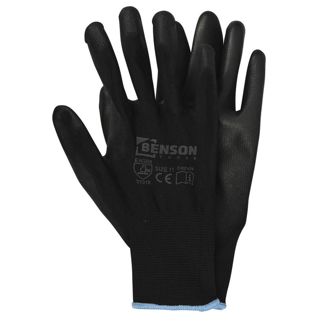 Benson PU Werkhandschoenen - Zwart - Maat 11 (XL) - EN 388