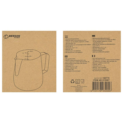 Benson Melkkan - 600 ml - Hoogwaardig RVS - Ø 9 x 11 cm
