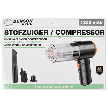 Benson 2-in-1 Mini Stofzuiger & Compressor – 1200 mAh – 2500Pa – USB-C Oplaadbaar