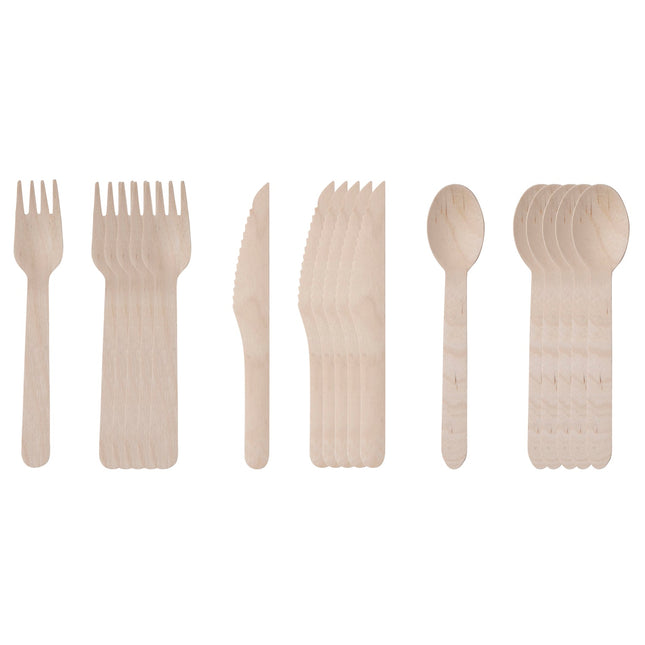 Benson Houten Bestekset - 18-delig - 16 cm - Duurzaam Wegwerpbestek