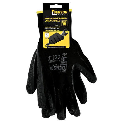 Benson Latex Crinkle Werkhandschoenen - Zwart - Maat 10 - EN 388
