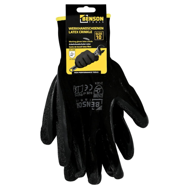 Benson Latex Crinkle Werkhandschoenen - Zwart - Maat 10 - EN 388