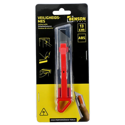 Benson Veiligheidsmes - 130 mm - Automatisch Intrekbaar - Transparant Rood