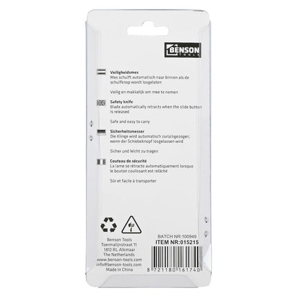 Benson Veiligheidsmes - 130 mm - Automatisch Intrekbaar - Transparant Rood