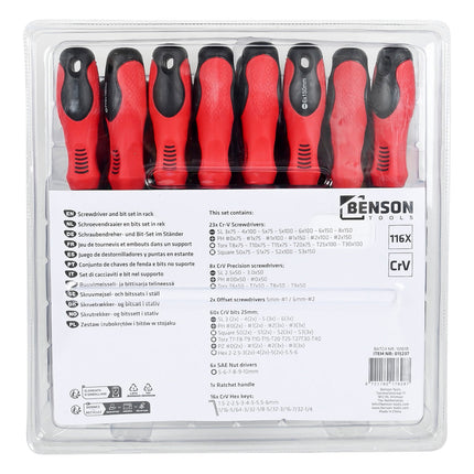 Benson Schroevendraaier- en Bitset in Rek - 116-delig - Ultieme Werkplaatsset