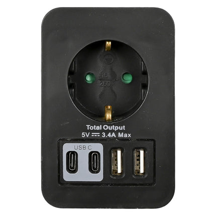 Benson Stopcontact Adapter - Randaarde - 2x USB-A & 2x USB-C - Zwart