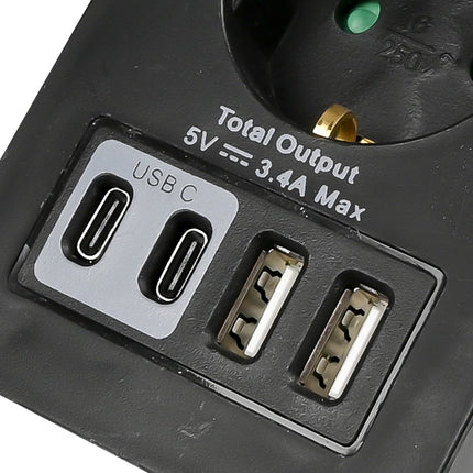 Benson Stopcontact Adapter - Randaarde - 2x USB-A & 2x USB-C - Zwart