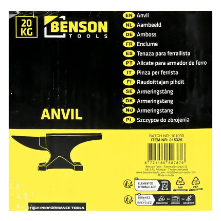Benson Aambeeld - 20 kg - Gietstaal - Voor Smeed- en Metaalbewerking