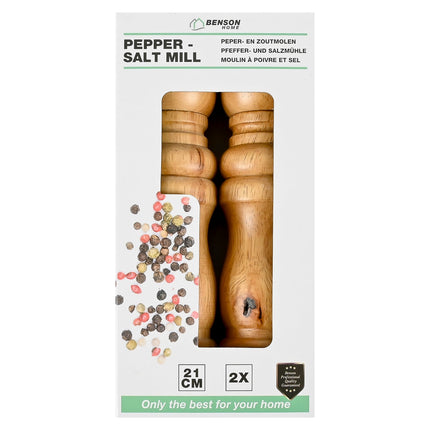 Benson Klassieke Houten Peper- en Zoutmolen Set - 21 cm - 2-delig