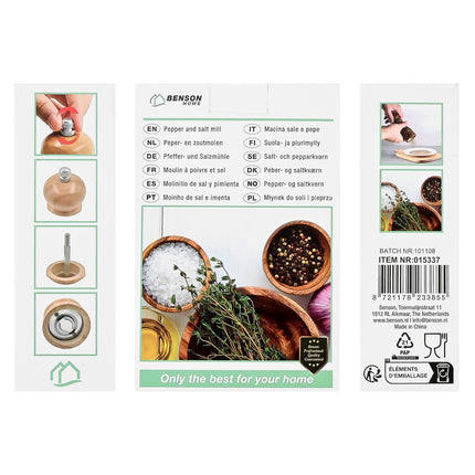 Benson Klassieke Houten Peper- en Zoutmolen Set - 14 cm - 2-delig