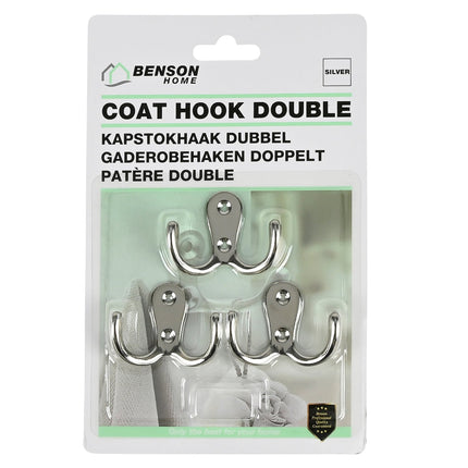 Benson Kapstokhaak Dubbel - Metaal - Zilver - 3-delig