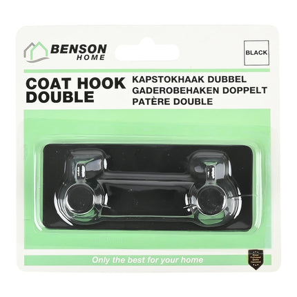 Benson Dubbele Metalen Haak - Zelfklevend - Zwart - 11,5 x 4,5 cm