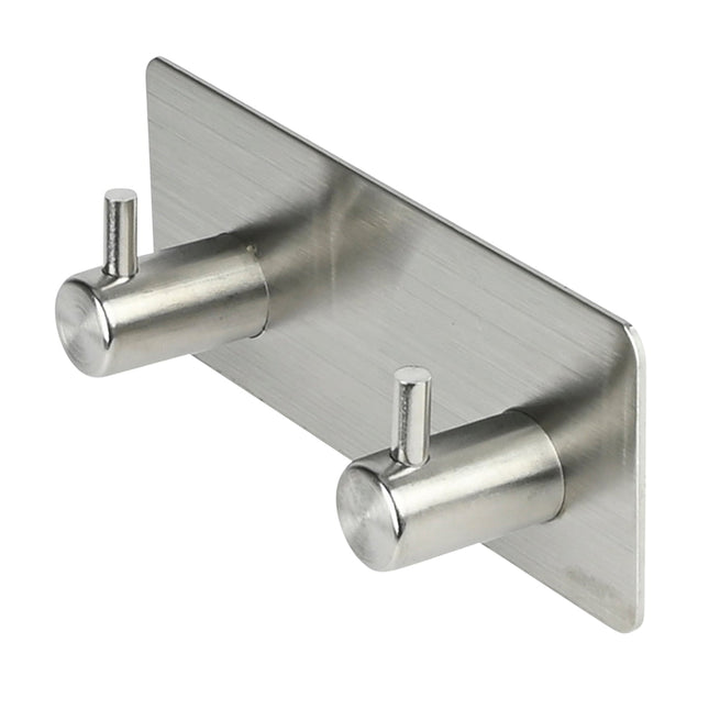 Benson Dubbele Metalen Haak - Zelfklevend - Zilver - 11,5 x 4,5 cm
