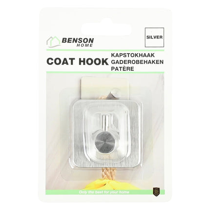 Benson Zelfklevende Metalen Haak - Zilver - 4,5 x 4,5 x 3 cm