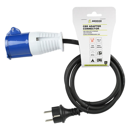 Benson CEE Verloopkabel - 1,5 meter - 2P+E - 3680W - Voor Montage en Aansluiting